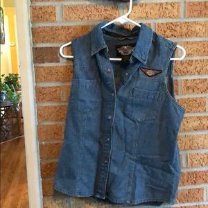Harley-Davidson Blue Denim Sleeveless Button-Up Vest